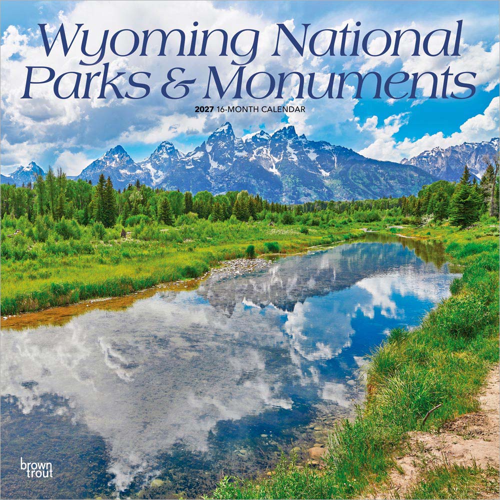 Wyoming National Parks & Monuments | 2027 12 x 24 Inch (Hanging) Monthly Square Wall Calendar | Plastic-Free | BrownTrout | USA United States of America Midwest State Nature