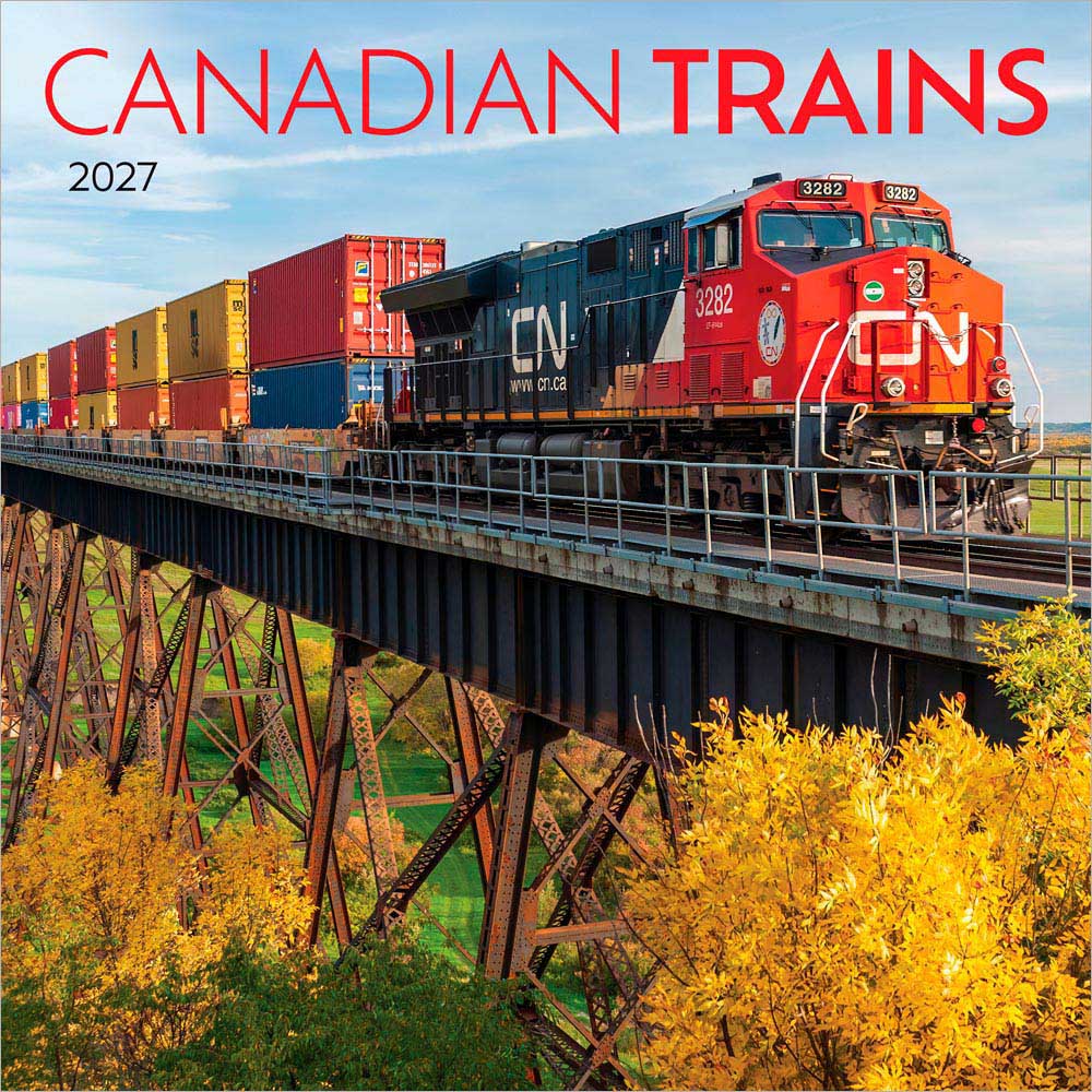 Canadian Trains | 2027 12 x 24 Inch (Hanging) Monthly Square Wall Calendar | Foil Stamped Cover | Wyman Publishing | Heavy Machinery Transportation