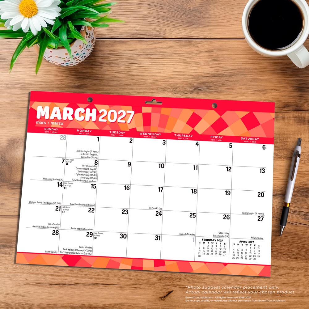 Large Print | 2027 17 x 12 Inch Monthly Desk Pad Calendar | Sticker Sheet | BrownTrout | Easy to See Large Font
