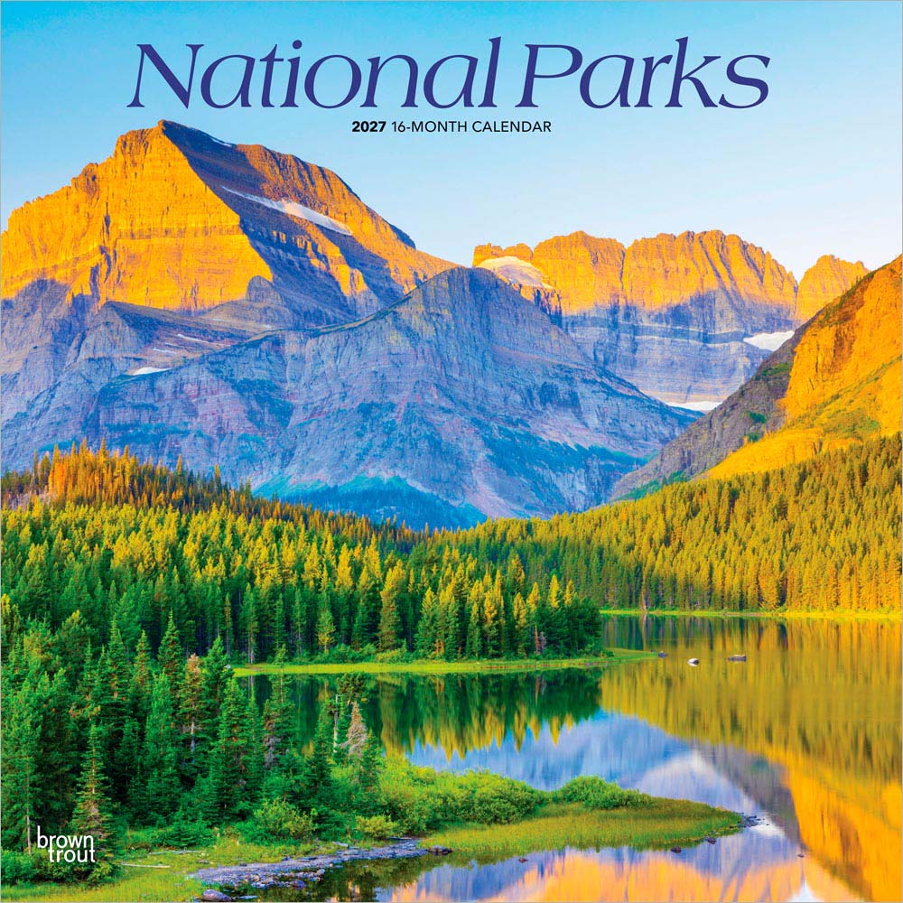 National Parks | 2027 12 x 24 Inch (Hanging) Monthly Square Wall Calendar | Plastic-Free | BrownTrout | Scenic Yosemite Yellowstone Nature