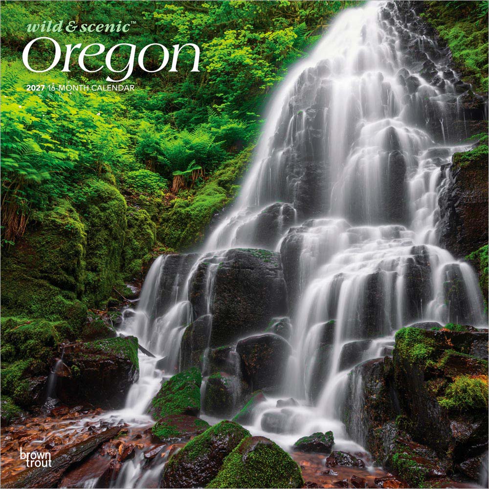 Oregon Wild & Scenic | 2027 12 x 24 Inch (Hanging) Monthly Square Wall Calendar | Plastic-Free | BrownTrout | USA United States of America Pacific West State Nature