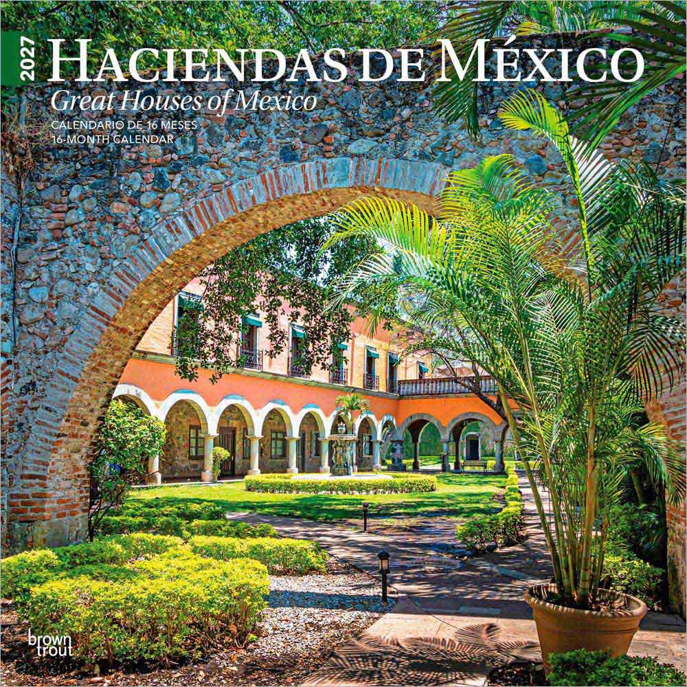 Haciendas de Mexico | Great Houses of Mexico | 2027 12 x 24 Inch (Hanging) Monthly Square Wall Calendar | English/Spanish Bilingual | Plastic-Free | BrownTrout | Architecture Traditional Latifundium