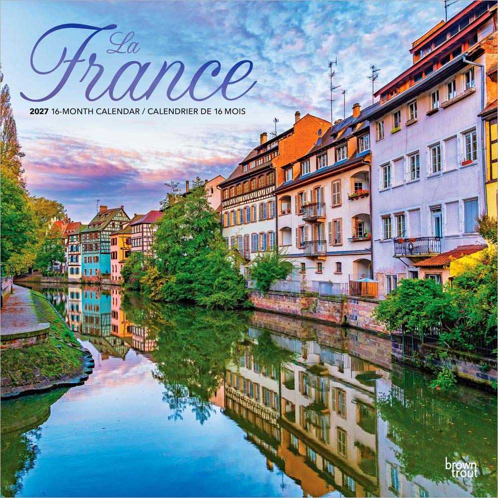France | 2027 12 x 24 Inch (Hanging) Monthly Square Wall Calendar | Foil Stamped Cover | English/French Bilingual | Plastic-Free | BrownTrout | Travel Europe Paris