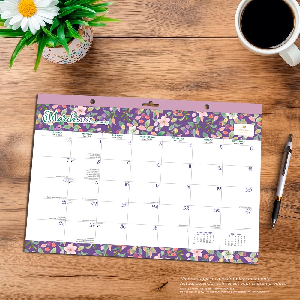 House of Turnowsky OFFICIAL | 2027 15.5 x 11 Inch Monthly Desk Pad Calendar | Sticker Sheet | Plato | Stationery Elegant Exclusive