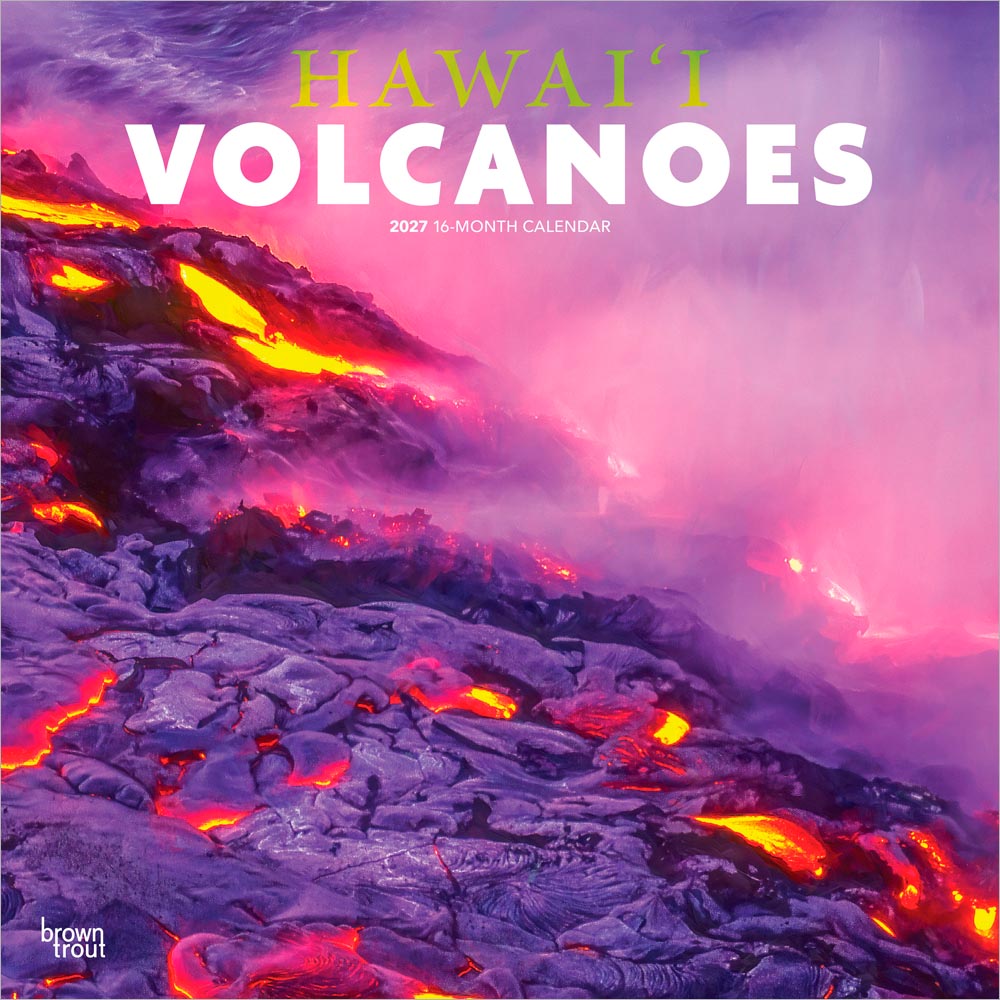 Hawaii Volcanoes | 2027 12 x 24 Inch (Hanging) Monthly Square Wall Calendar | Plastic-Free | BrownTrout | Kīlauea Mauna Loa