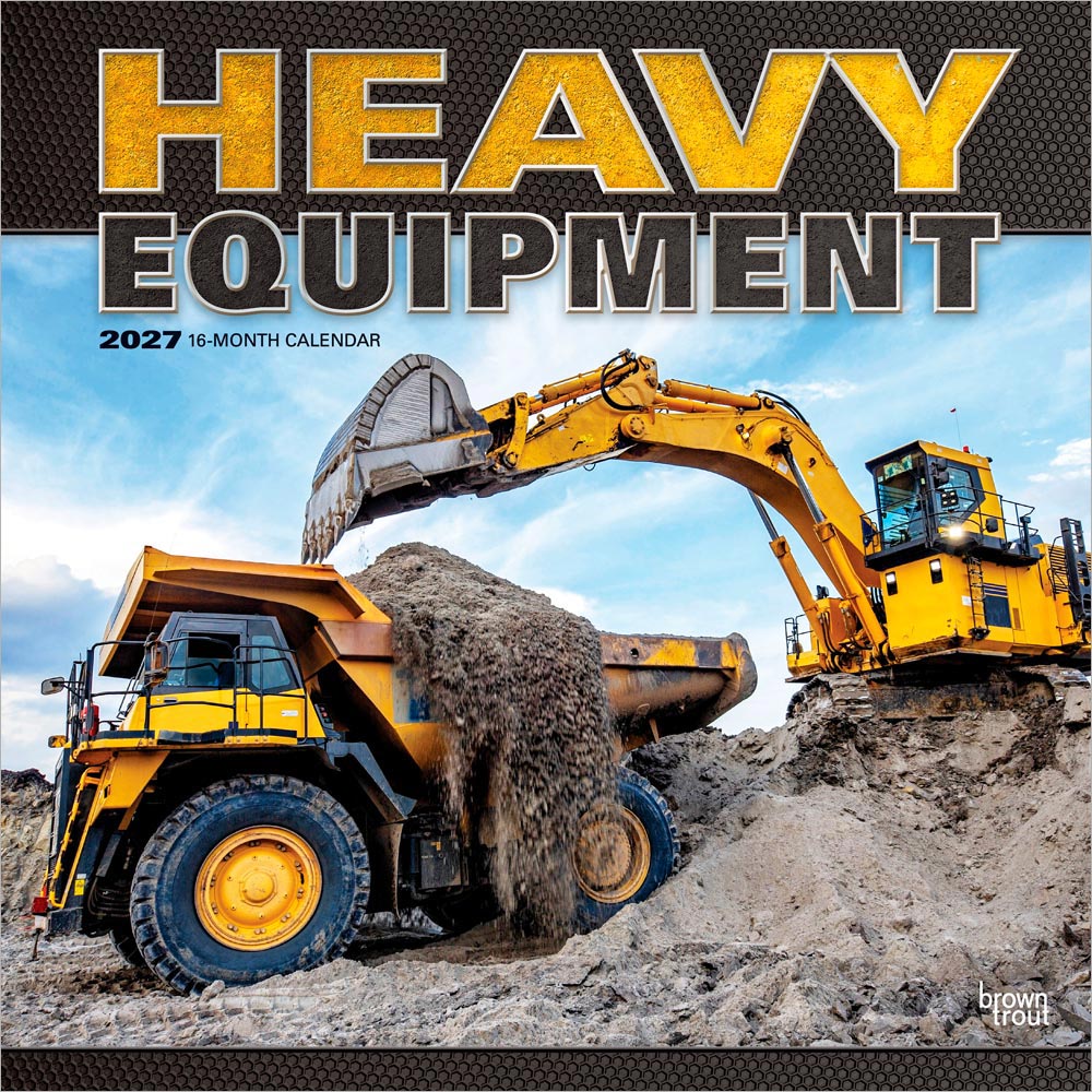 Heavy Equipment | 2027 12 x 24 Inch (Hanging) Monthly Square Wall Calendar | Plastic-Free | BrownTrout | Vehicles Machinery
