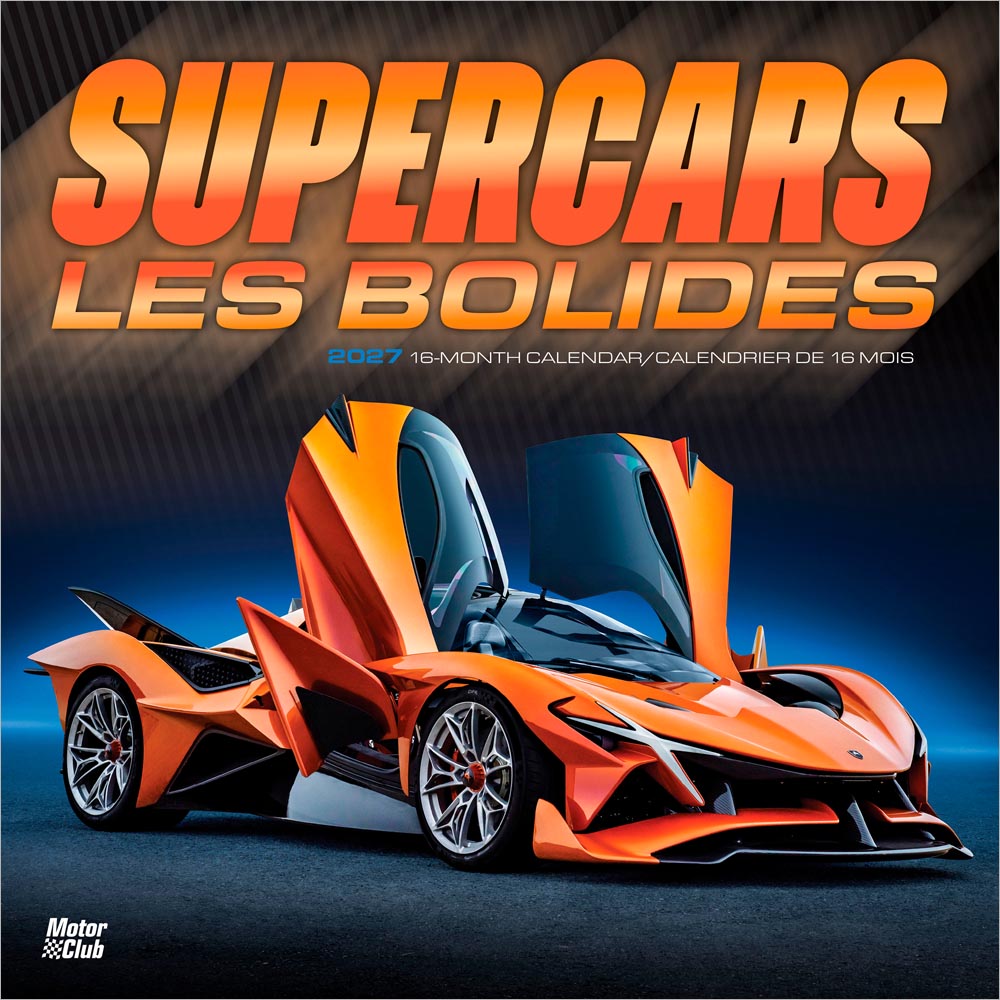 Supercars | 2027 12 x 24 Inch (Hanging) Monthly Square Wall Calendar | English/French Bilingual | Motor Club | Automobiles Luxury Prestige Hypercars