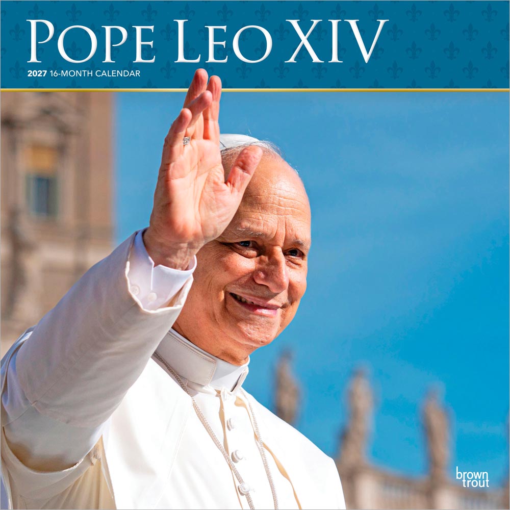 Pope Leo XIV | 2027 12 x 24 Inch (Hanging) Monthly Square Wall Calendar | Plastic-Free | BrownTrout | Vatican Church Catholic