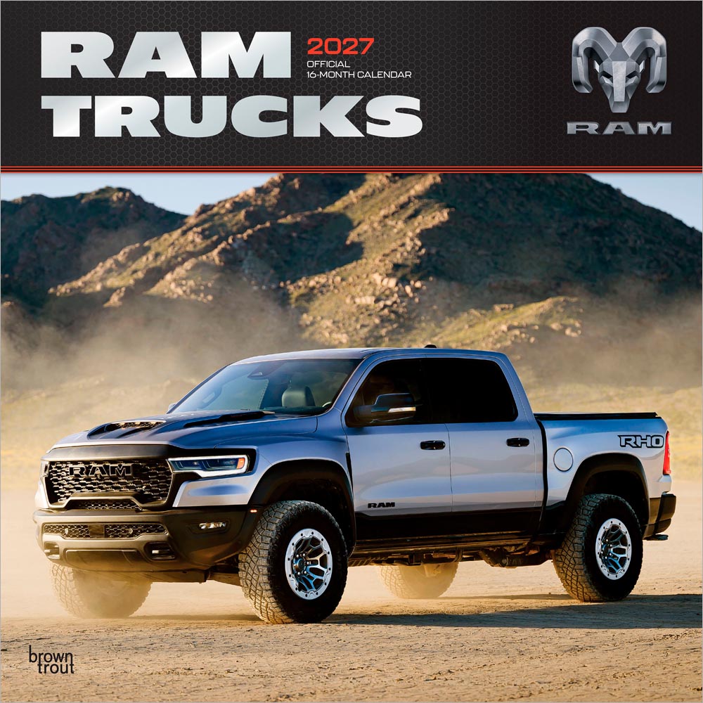 Ram Trucks OFFICIAL | 2027 12 x 24 Inch (Hanging) Monthly Square Wall Calendar | Foil Stamped Cover | Plastic-Free | BrownTrout | American Cars Stellantis