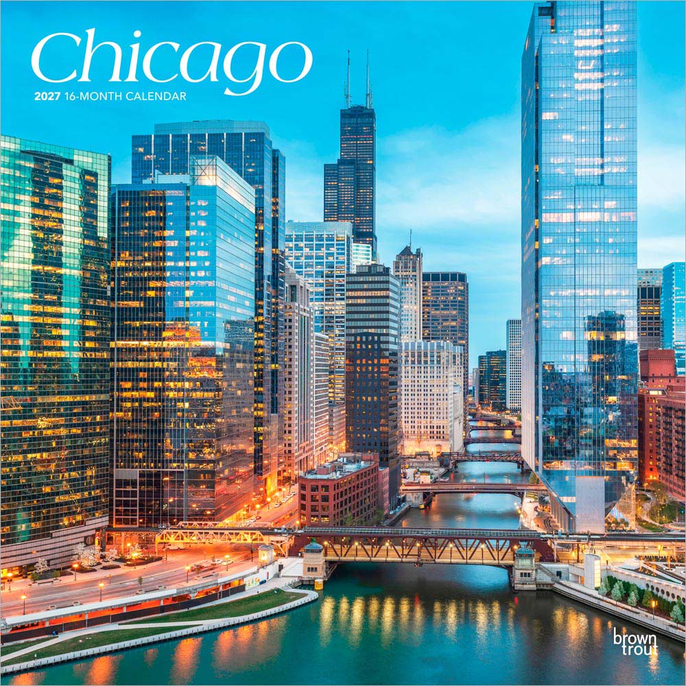 Chicago | 2027 12 x 24 Inch (Hanging) Monthly Square Wall Calendar | Plastic-Free | BrownTrout | USA United States of America Illinois Midwest City
