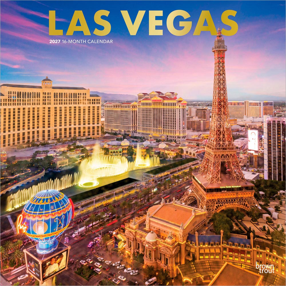 Las Vegas | 2027 12 x 24 Inch (Hanging) Monthly Square Wall Calendar | Foil Stamped Cover | Plastic-Free | BrownTrout | USA United States of America Nevada Rocky Mountain City