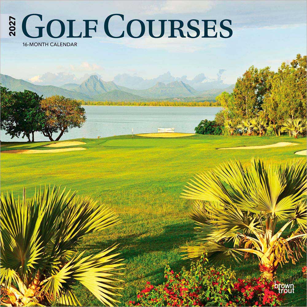 Golf Courses | 2027 12 x 24 Inch (Hanging) Monthly Square Wall Calendar | Plastic-Free | BrownTrout | Golfing Sport