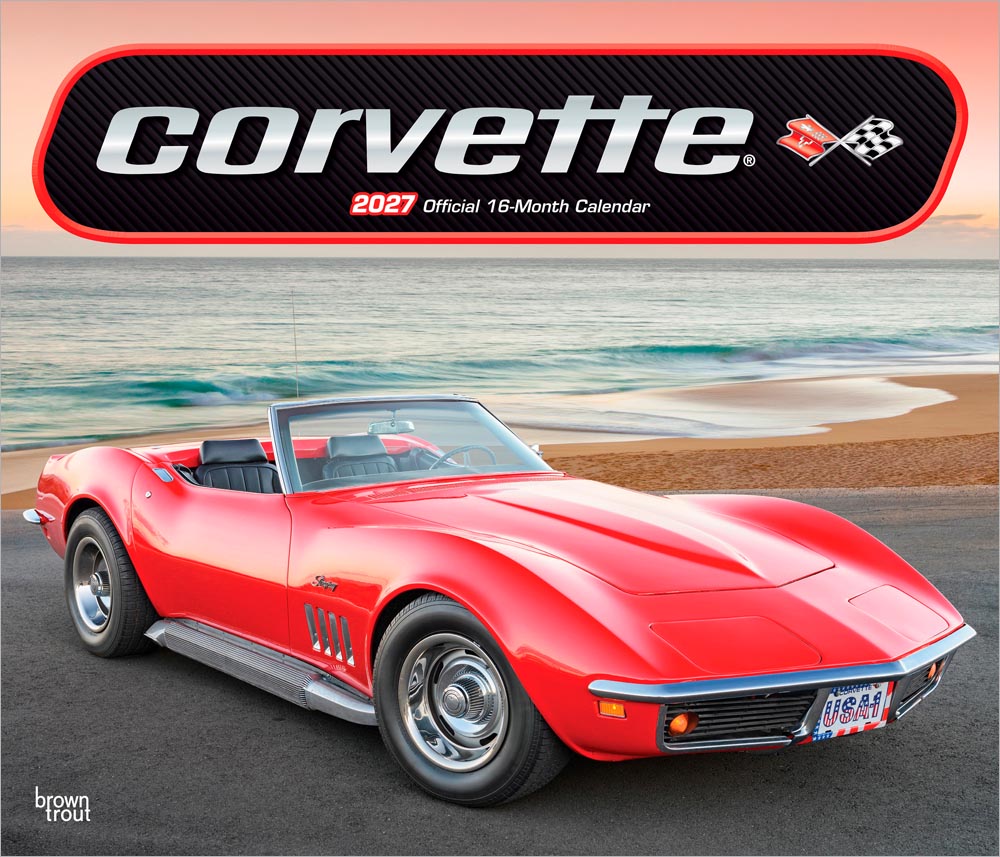 Corvette OFFICIAL | 2027 14 x 24 Inch (Hanging) Monthly Deluxe Wall Calendar | Foil Stamped Cover | Plastic-Free | BrownTrout | Chevrolet Motor Muscle Car