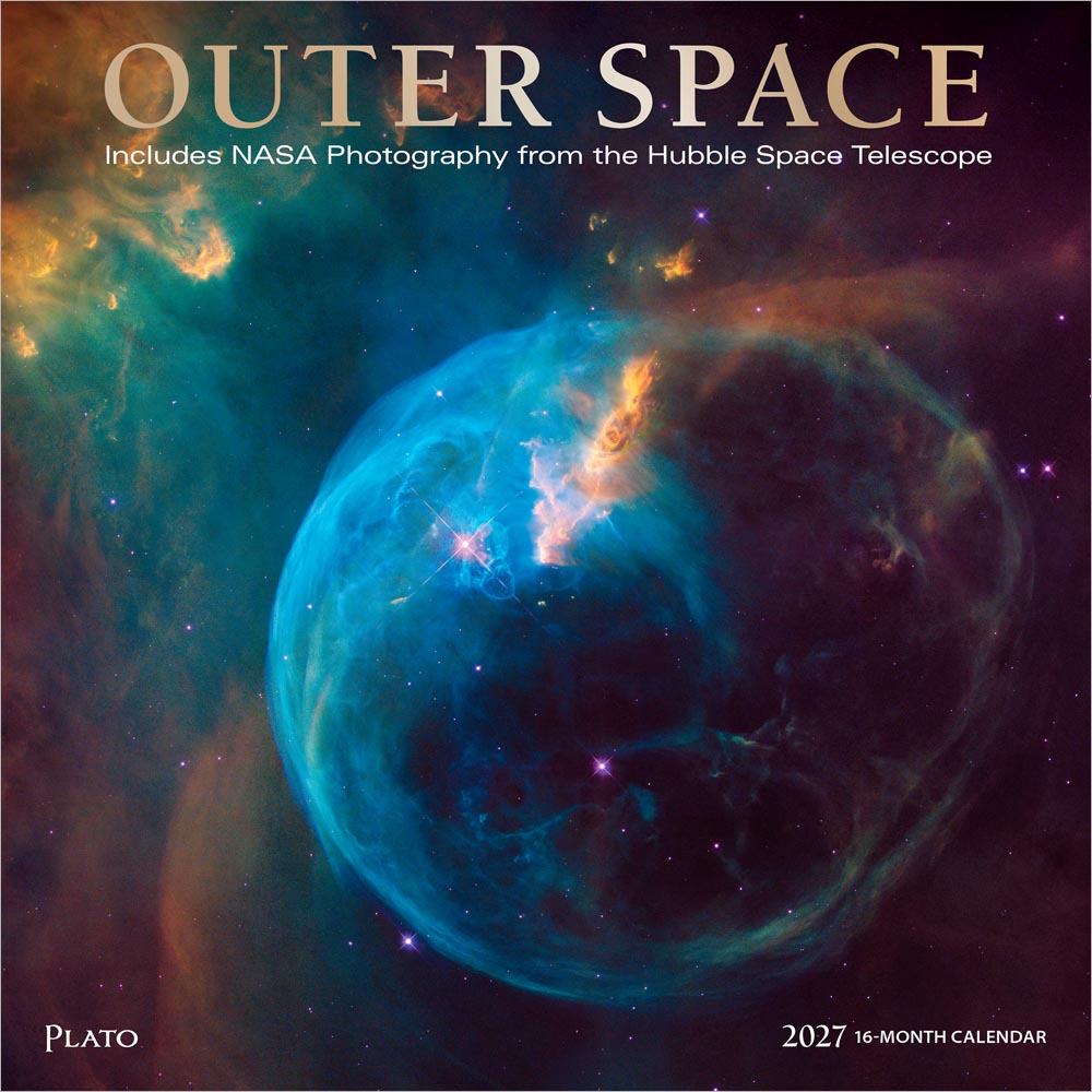 Outer Space | 2027 12 x 24 Inch (Hanging) Monthly Square Wall Calendar | Foil Stamped Cover | Plato | Universe Cosmos Inspiration