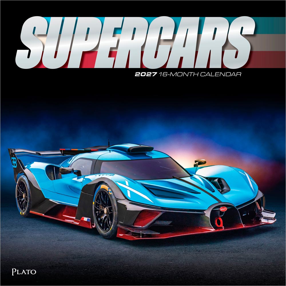 Supercars | 2027 12 x 24 Inch (Hanging) Monthly Square Wall Calendar | Foil Stamped Cover | Plato | Automobiles Luxury Prestige Hypercars