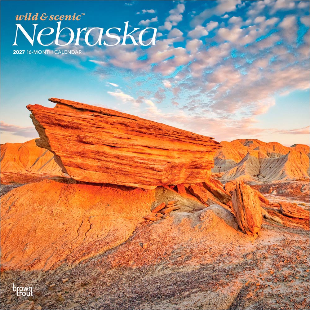 Nebraska Wild & Scenic | 2027 12 x 24 Inch (Hanging) Monthly Square Wall Calendar | Plastic-Free | BrownTrout | USA United States of America Midwest State Nature