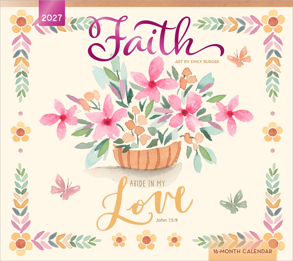 Faith | 2027 13.75 x 24 Inch (Hanging) Monthly Deluxe Wall Calendar | Featuring the Artwork of Emily Burger of Blue Chair Blessing | Linen Envelope | Foil Stamped Cover | Brush Dance | Art Painting Inspiration