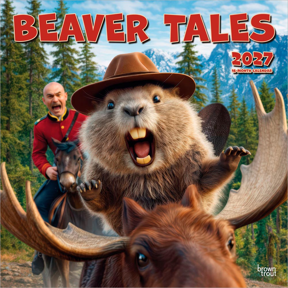 Beaver Tales | 2027 12 x 24 Inch (Hanging) Monthly Square Wall Calendar | BrownTrout | Art Animals Humor