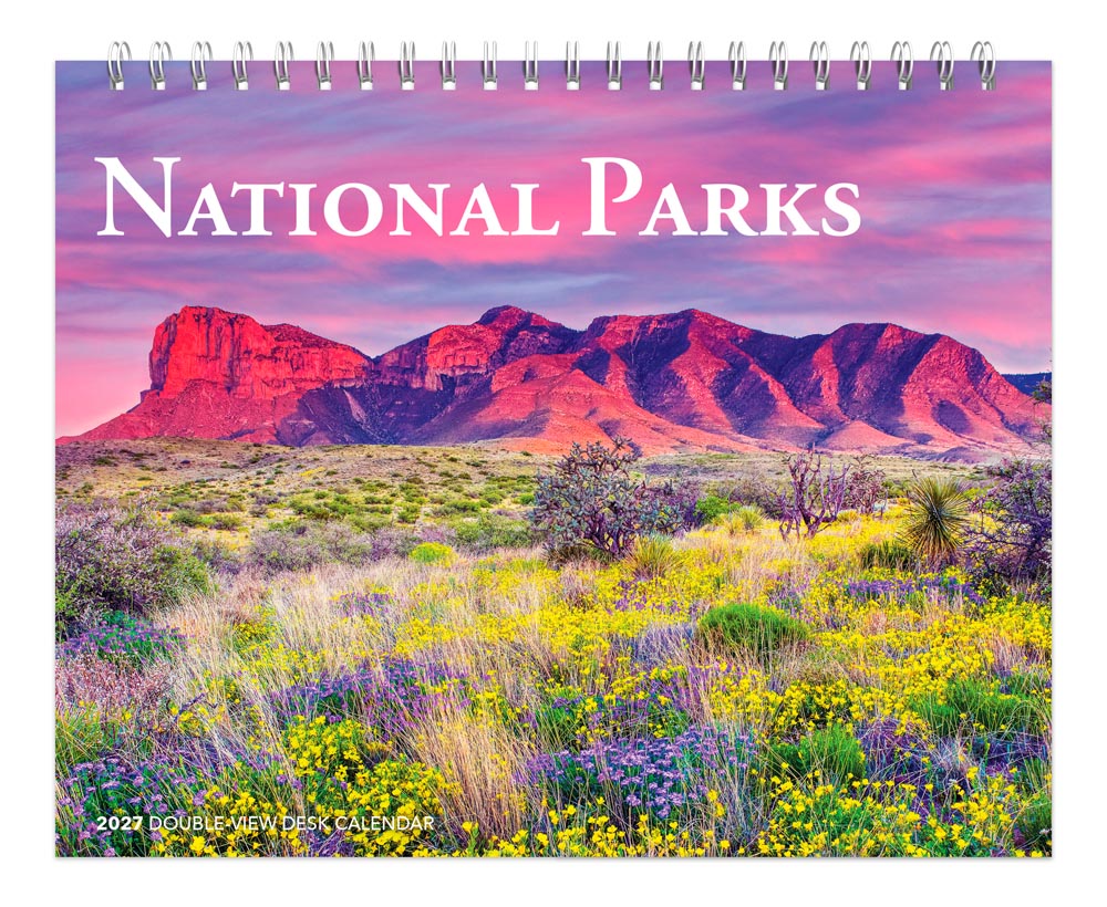 National Parks | 2027 7.5 x 6 Inch Monthly Double-View Easel Desk Calendar | BrownTrout | Scenic Yosemite Yellowstone