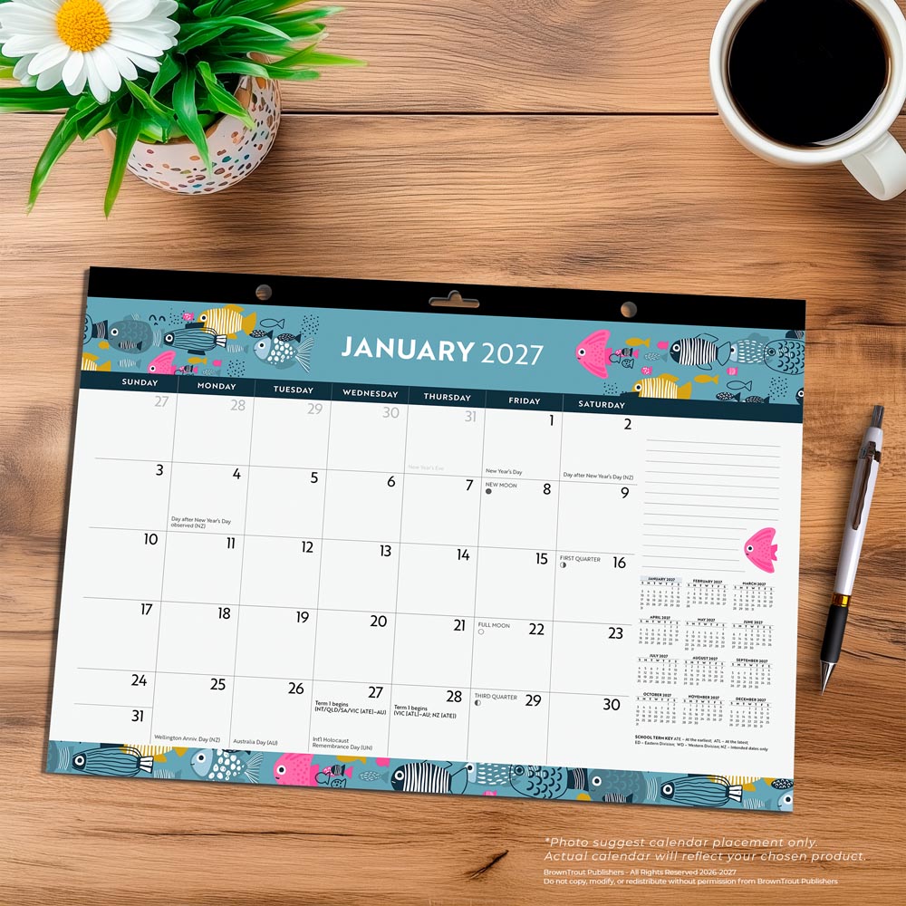 Ocean Adventures | 2027 17 x 12 Inch Monthly Desk Pad Calendar | BrownTrout | Inspiration Motivation