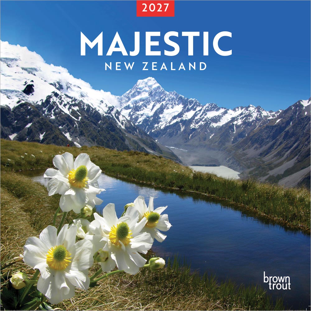 Majestic New Zealand | 2027 12 x 24 Inch (Hanging) Monthly Square Wall Calendar | Plastic-Free | BrownTrout | Travel Scenic Oceania Photography