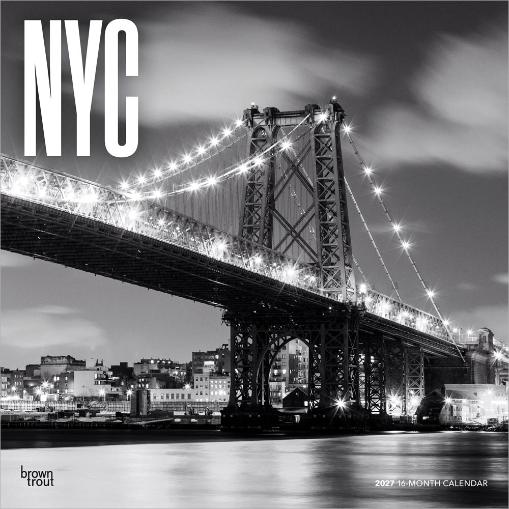 New York City Black & White | 2027 12 x 24 Inch (Hanging) Monthly Square Wall Calendar | Plastic-Free | BrownTrout | USA United States of America NYC State Northeast Atlantic