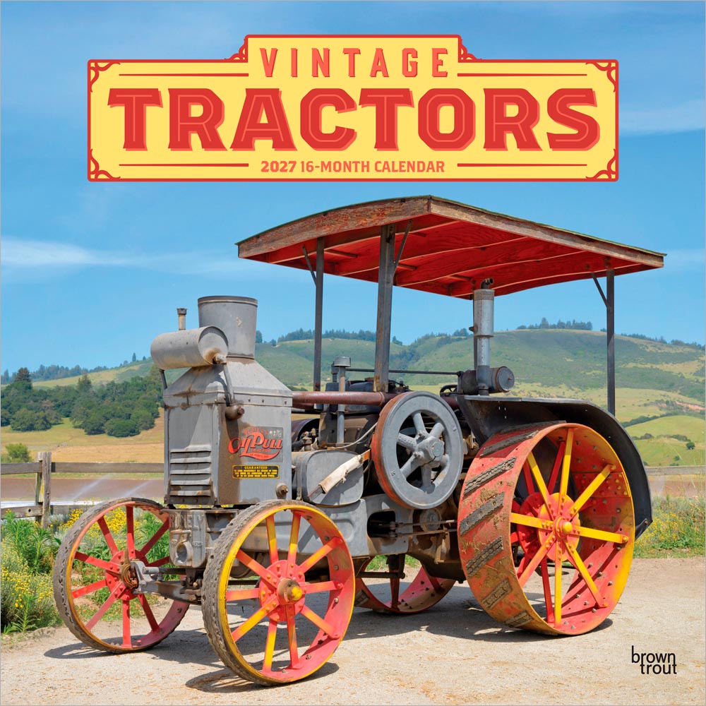 Vintage Tractors | 2027 12 x 24 Inch (Hanging) Monthly Square Wall Calendar | Plastic-Free | BrownTrout | Farm Rural Country