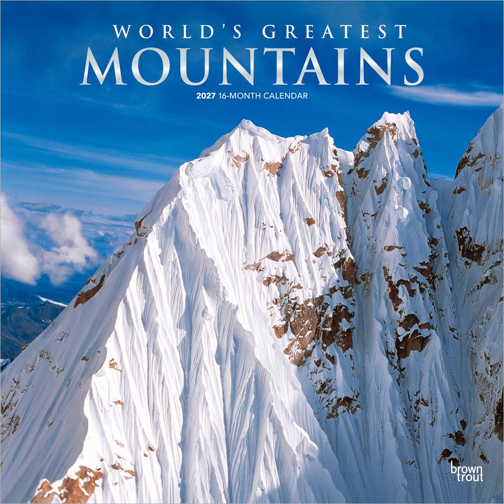 World's Greatest Mountains | 2027 12 x 24 Inch (Hanging) Monthly Square Wall Calendar | Foil Stamped Cover | Plastic-Free | BrownTrout | Scenic Nature Photography