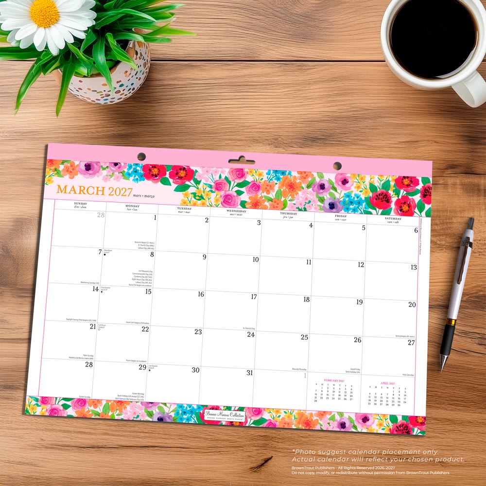 Bonnie Marcus OFFICIAL | 2027 17 x 12 Inch Monthly Desk Pad Calendar | Sticker Sheet | BrownTrout | Fashion Designer Stationery