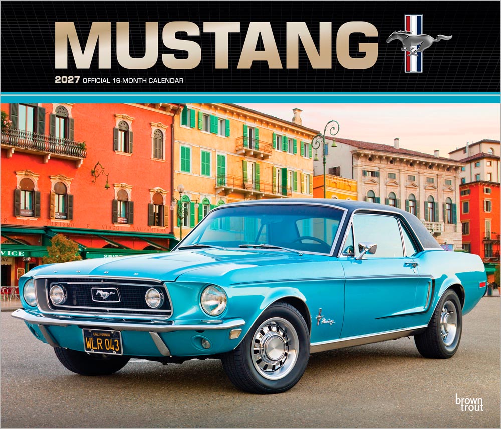 Ford Mustang OFFICIAL | 2027 14 x 24 Inch (Hanging) Monthly Deluxe Wall Calendar | Foil Stamped Cover | Plastic-Free | BrownTrout | Motor Muscle Car