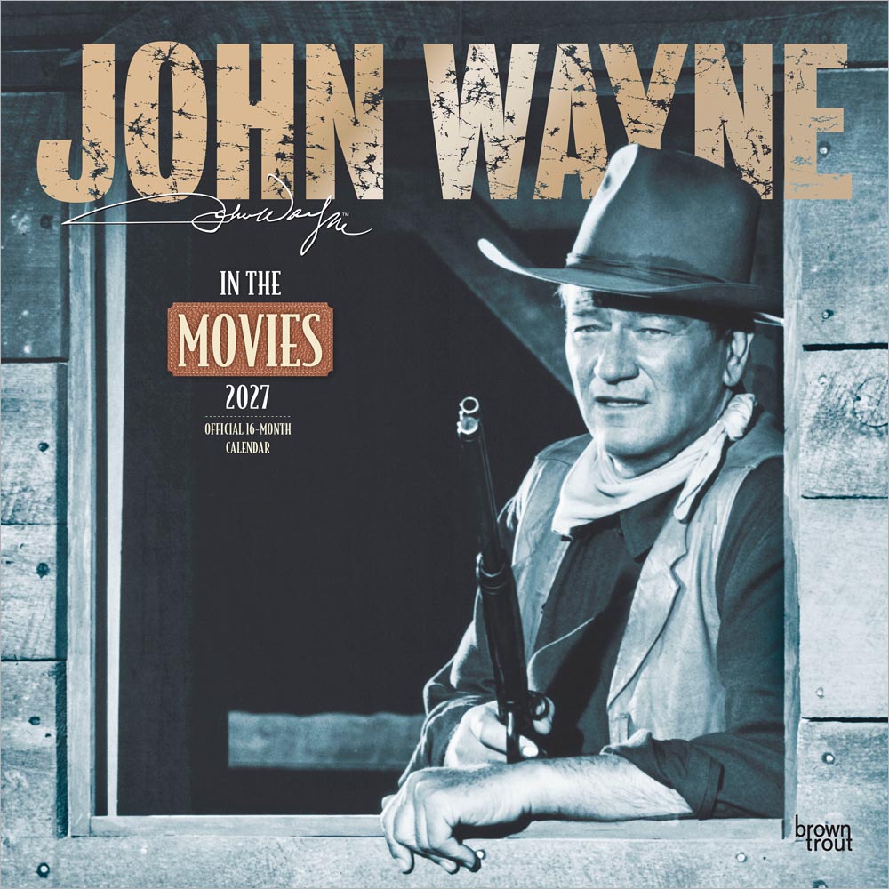 John Wayne in the Movies OFFICIAL | 2027 12 x 24 Inch (Hanging) Monthly Square Wall Calendar | Plastic-Free | BrownTrout | USA American Actor Celebrity Duke