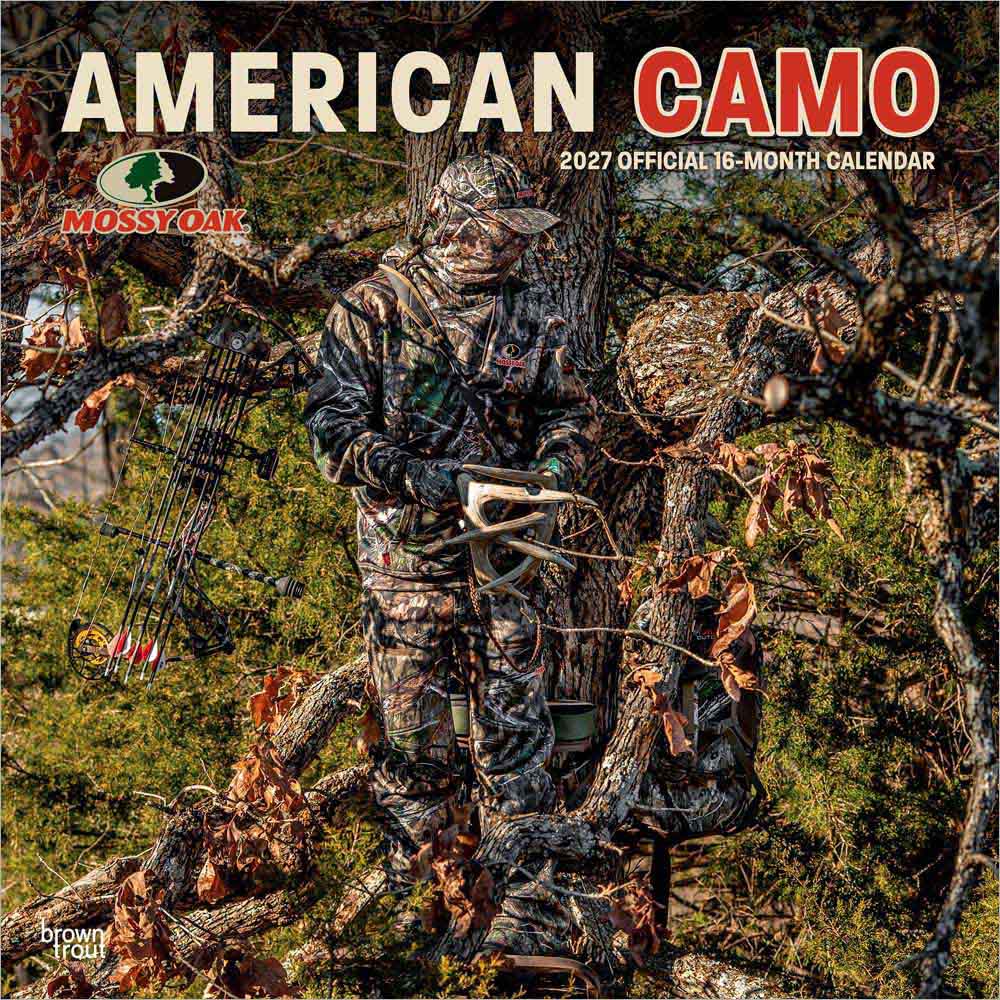 Mossy Oak American Camo OFFICIAL | 2027 12 x 24 Inch (Hanging) Monthly Square Wall Calendar | Plastic-Free | BrownTrout | Camouflage Clothing