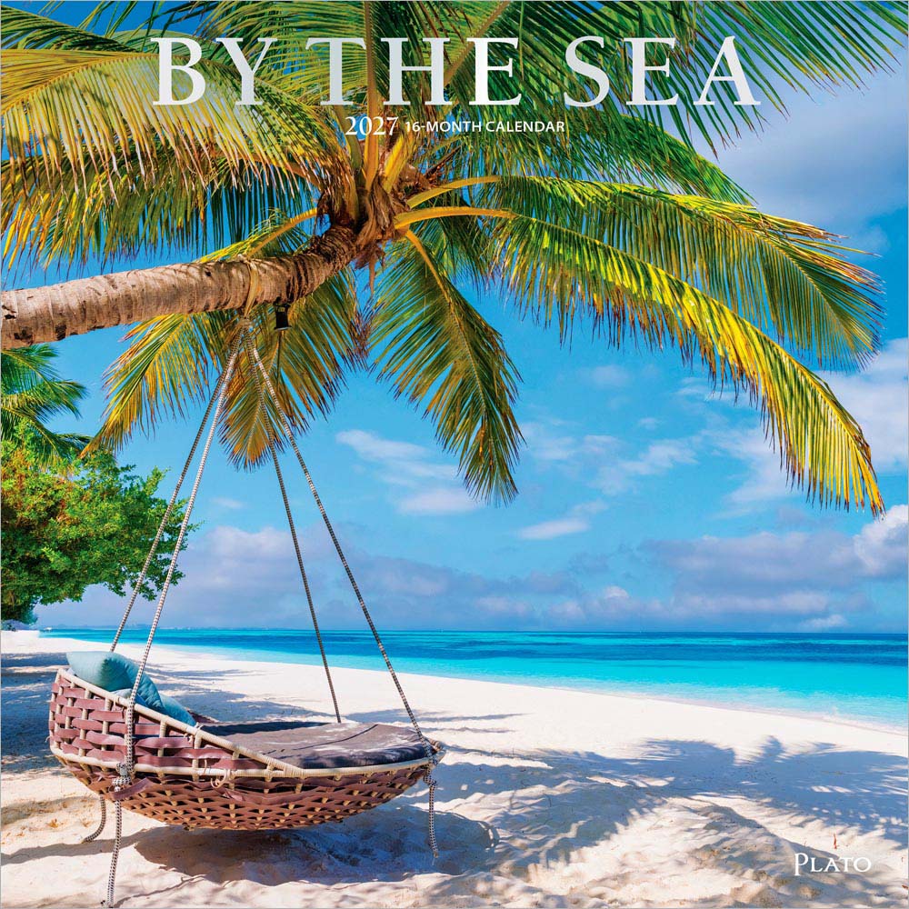 By the Sea | 2027 12 x 24 Inch (Hanging) Monthly Square Wall Calendar | Foil Stamped Cover | Plato | Waves Sun Clear Blue Sky