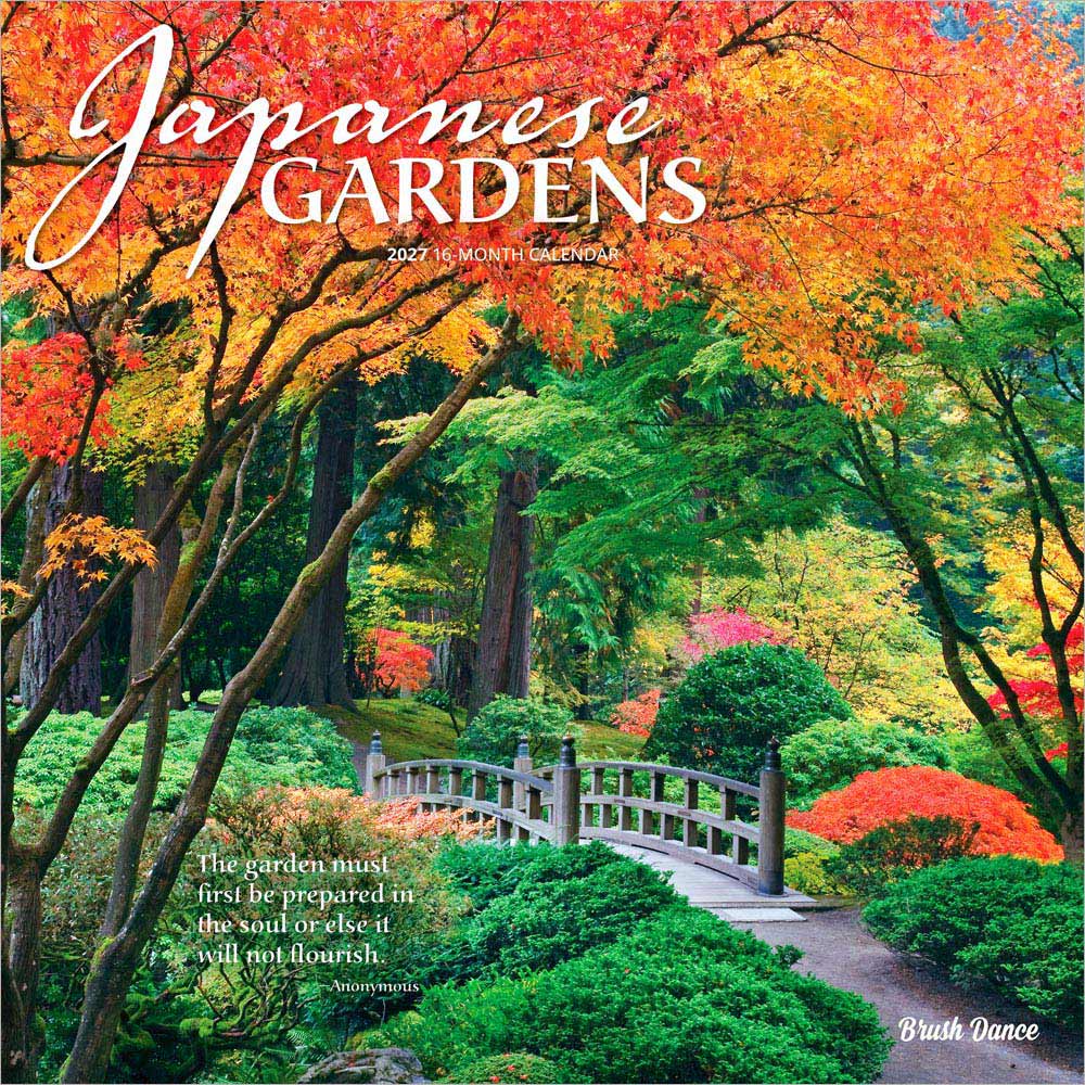 Japanese Gardens | 2027 12 x 24 Inch (Hanging) Monthly Square Wall Calendar | Plastic-Free | Brush Dance | Gardening Outdoor Home Country Nature