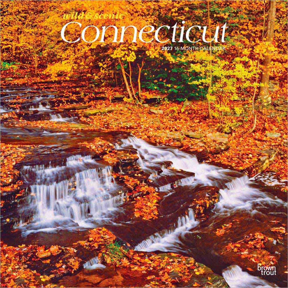 Connecticut Wild & Scenic | 2027 12 x 24 Inch (Hanging) Monthly Square Wall Calendar | Plastic-Free | BrownTrout | USA United States of America Northeast State Nature