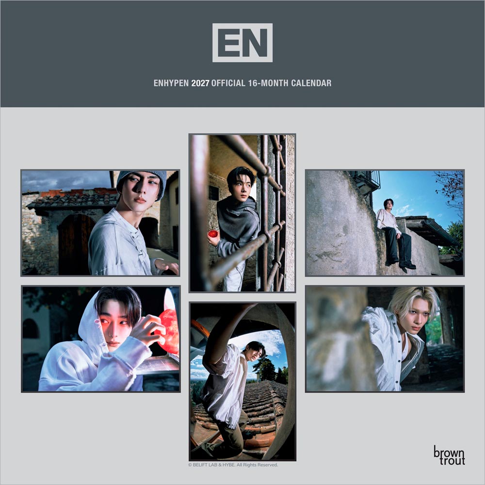 Enhypen OFFICIAL | 2027 12 x 24 Inch (Hanging) Monthly Square Wall Calendar | Plastic-Free | BrownTrout | K-Pop Music Boy Band
