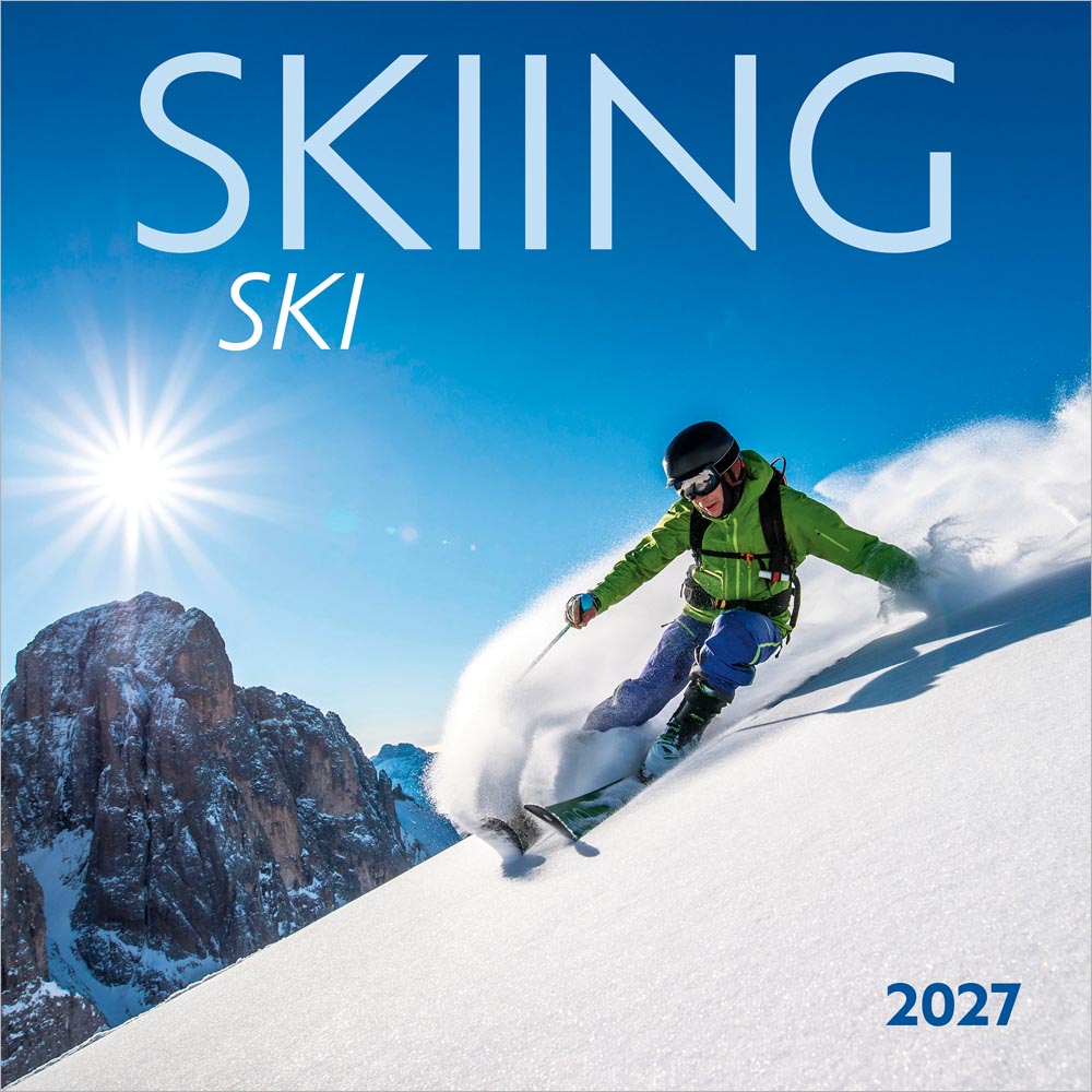 Skiing | 2027 12 x 24 Inch (Hanging) Monthly Square Wall Calendar | English/French Bilingual | Wyman Publishing | Winter Snow Sport Vacation