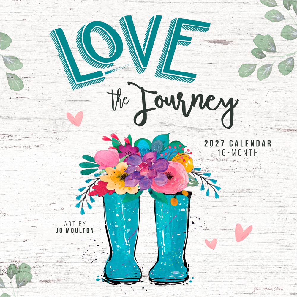 Love the Journey | 2027 12 x 24 Inch (Hanging) Monthly Square Wall Calendar | Featuring the Artwork of Jo Moulton | Plastic-Free | Hopper Studios | Stationery Design Photography