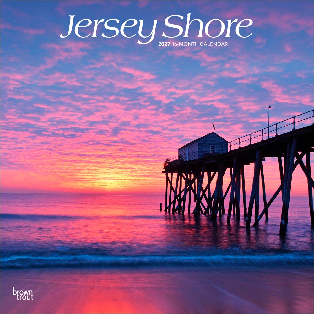 Jersey Shore | 2027 12 x 24 Inch (Hanging) Monthly Square Wall Calendar | Plastic-Free | BrownTrout | United States of America Regional Travel