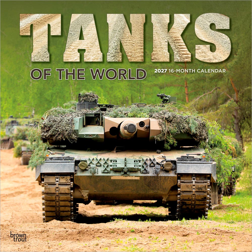 Tanks of the World | 2027 12 x 24 Inch (Hanging) Monthly Square Wall Calendar | Plastic-Free | BrownTrout | Military Vehicle Equipment