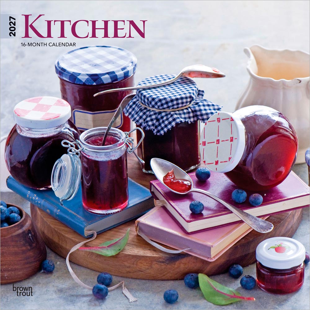 Kitchen | 2027 12 x 24 Inch (Hanging) Monthly Square Wall Calendar | Plastic-Free | BrownTrout | Cooking Home