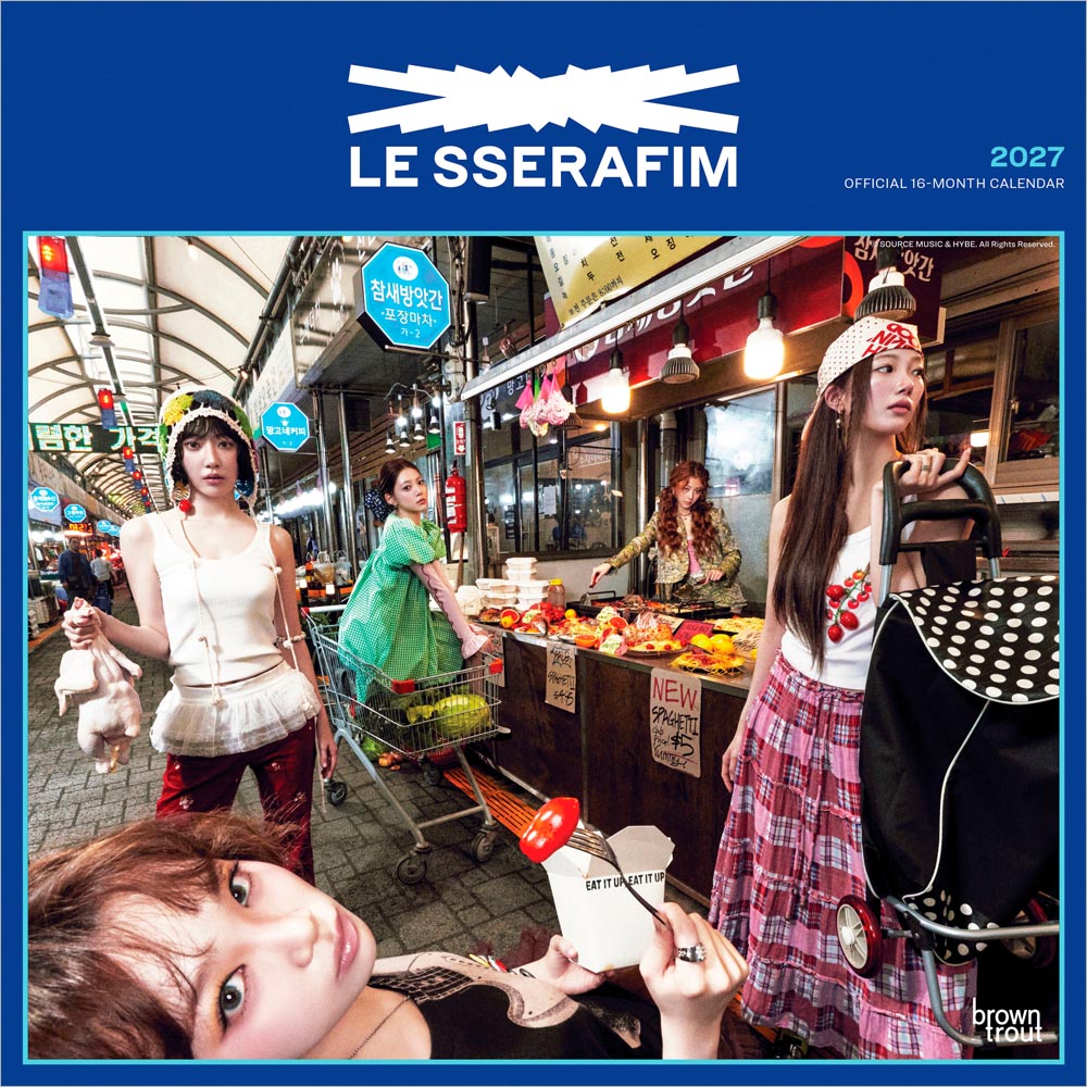 Le Sserafim OFFICIAL | 2027 12 x 24 Inch (Hanging) Monthly Square Wall Calendar | Plastic-Free | BrownTrout | K-Pop Music Girl Band
