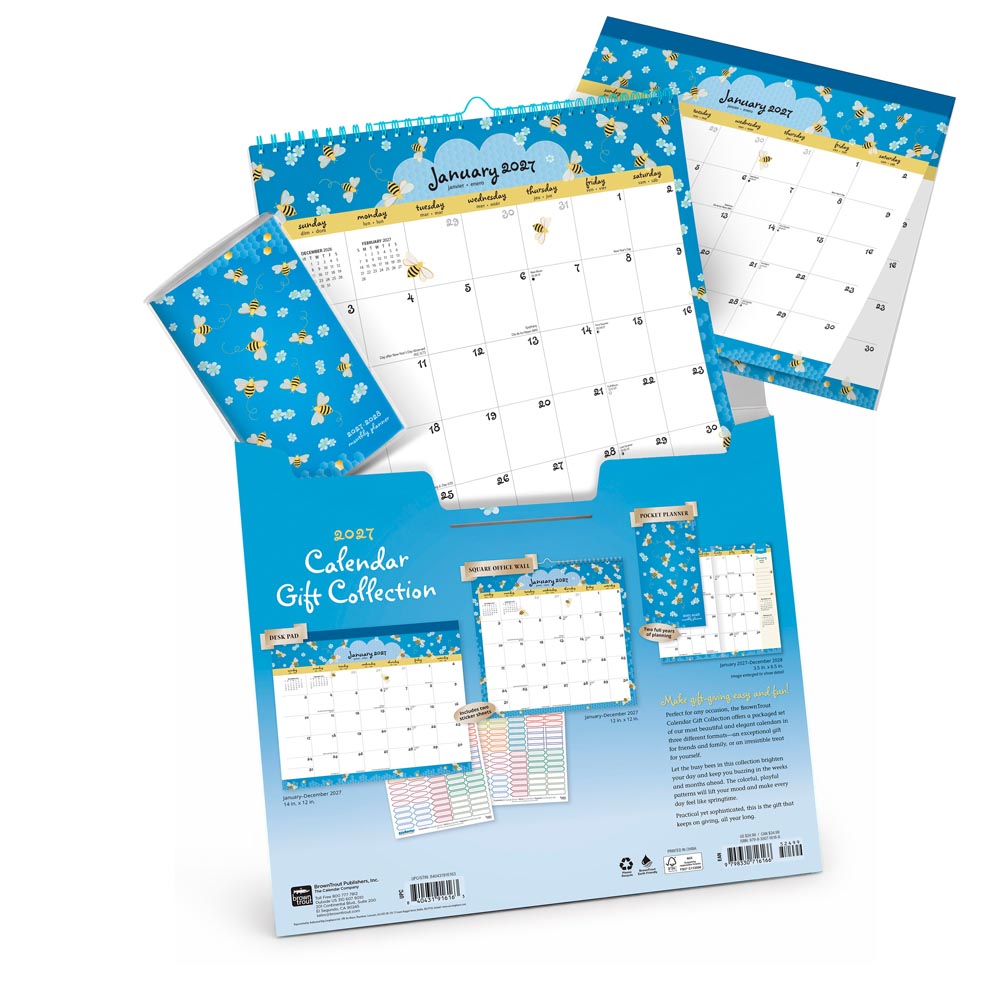 Busy Bees 2027 Gift Collection | Desk Pad & Wire-O Calendar & Pocket Planner | Sticker Sheet | Foil Stamped Cover | BrownTrout | Planning Stationery
