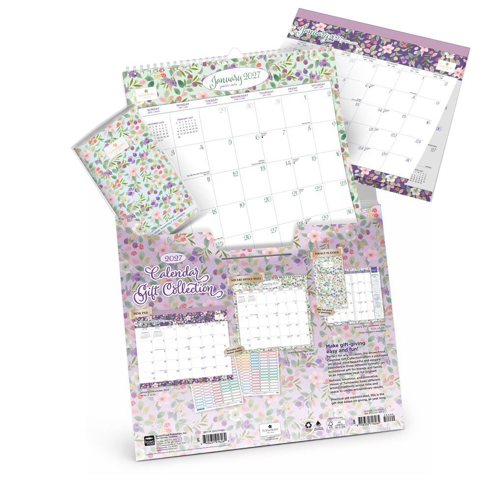 House of Turnowsky OFFICIAL Blissful Blossom 2027 Gift Collection | Desk Pad & Wire-O Calendar & Pocket Planner | Sticker Sheet | Foil Stamped Cover | BrownTrout | Stationery Elegant Exclusive